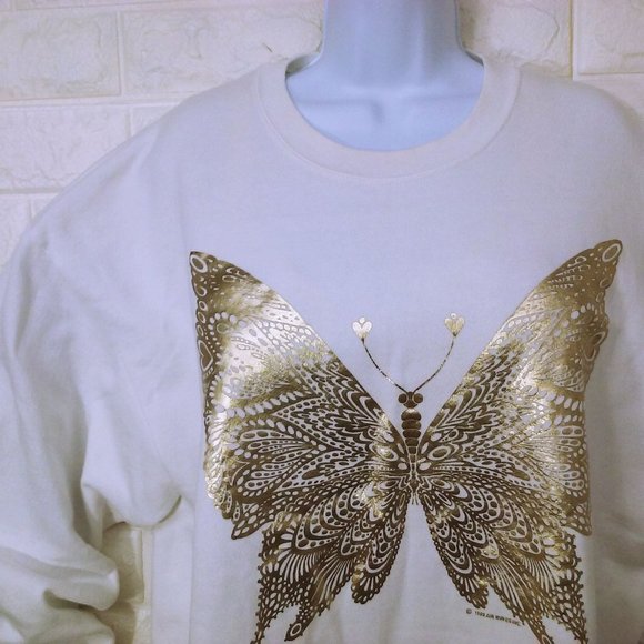 Vintage '89 Red Willow USA-made Golden Metallic Butterfly Sweatshirt -XXL White - Picture 2 of 10